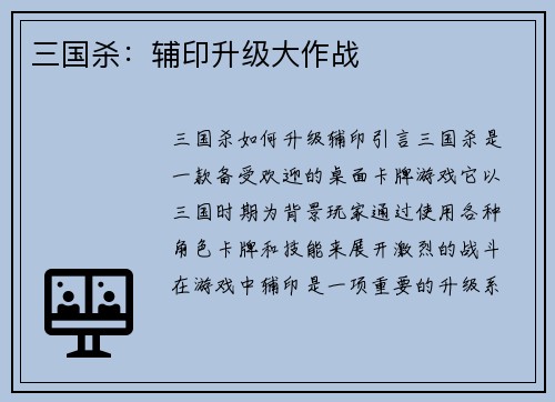 三国杀：辅印升级大作战